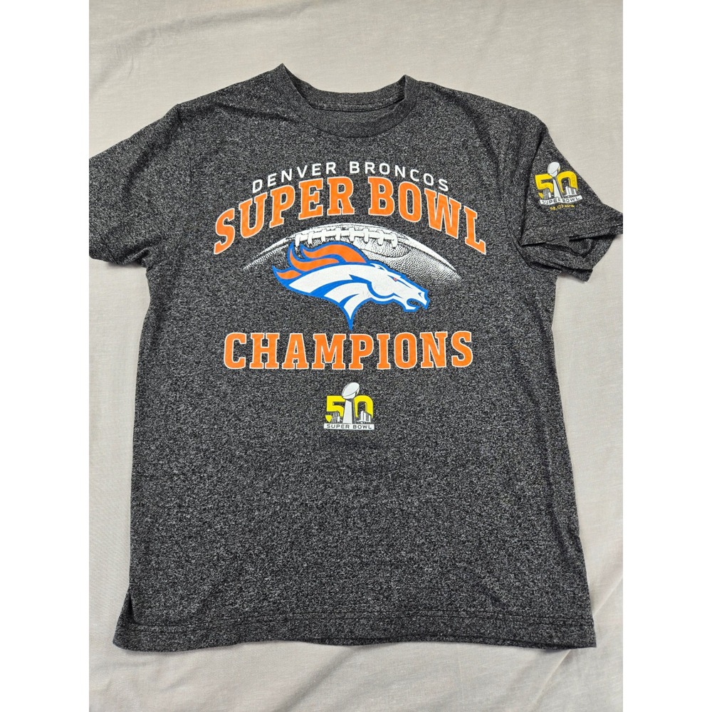 Denver Broncos Super Bowl 50 Champions T-Shirt Mens Large Charcoal Grey Heather‎